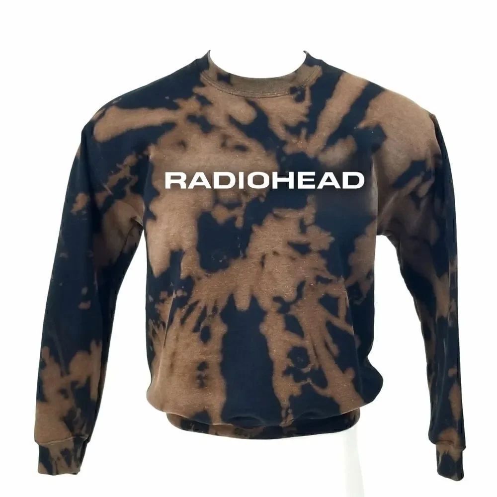 RADIOHEAD Rock Band Acid Washed Distressed Pullover Crewneck, Sweatshirt rap y2k